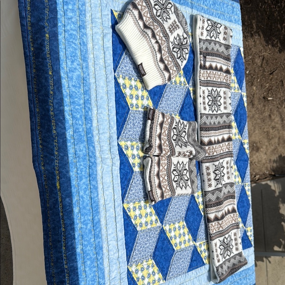 Nordic Pattern Knit Scarf and Beanie Set